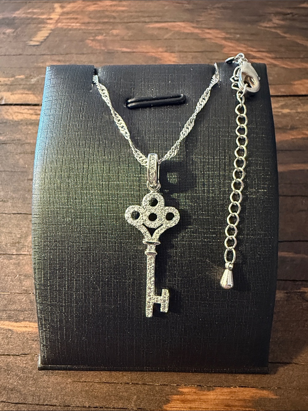 Rhinestone Key Pendant Necklace Silver Chain Stainless steel